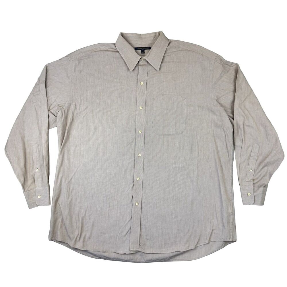 Tommy Hilfiger Men's Dress Shirt 18 34/35 Light Beige Cotton Long Sleeve